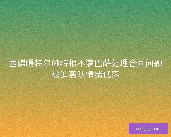 西媒曝特尔施特根不满巴萨处理合同问题被迫离队情绪低落